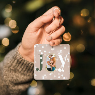 Joy Love Modern Type Geometric Family Photo Pink Ceramic Ornament