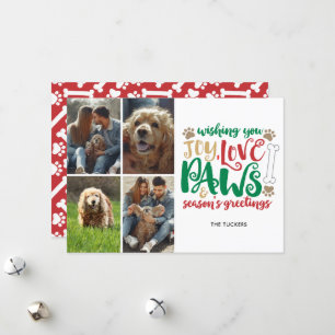 Joy Love Paws Season's Greeting Dog Red 4-Photo Holiday Card