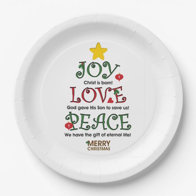 Joy Love Peace 9” Paper Plates (Front)