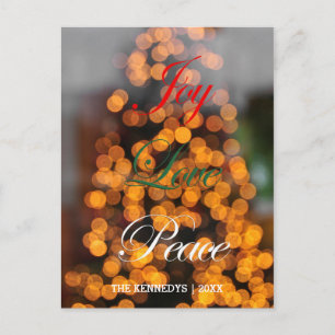 Joy, Love, Peace - Abstract of lights on tree Holiday Postcard