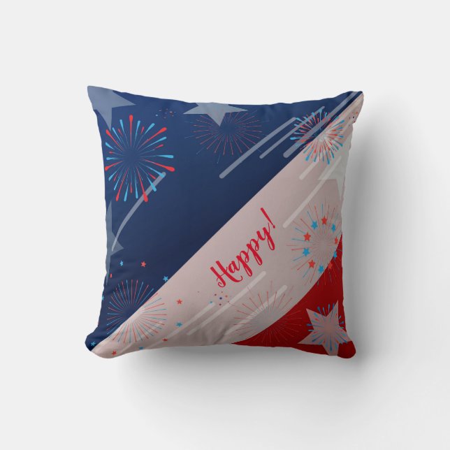 Joy! Love! Peace! American USA Flag and Fireworks Cushion (Front)