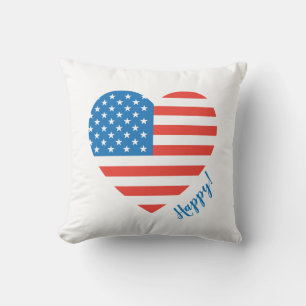 Joy Love Peace American USA Flag Heart Fireworks Cushion