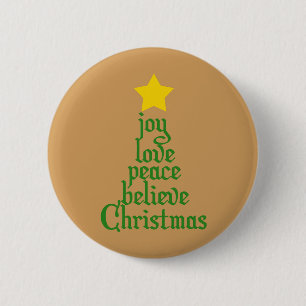 Joy, Love, Peace, Believe, Christmas 6 Cm Round Badge