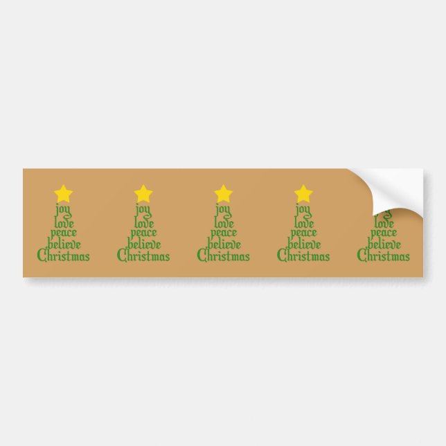 Joy, Love, Peace, Believe, Christmas Bumper Sticker (Front)