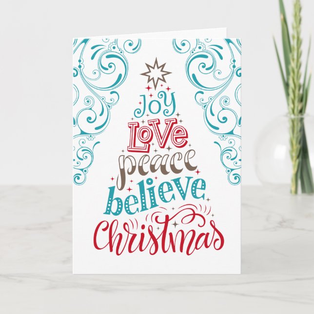 Joy Love Peace Believe Christmas Card (Front)