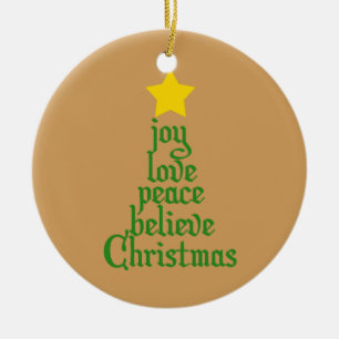 Joy, Love, Peace, Believe, Christmas Ceramic Tree Decoration