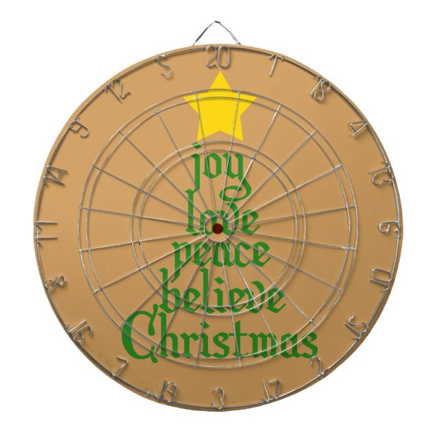 Joy, Love, Peace, Believe, Christmas Dartboard (Front)