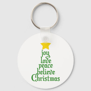 Joy, Love, Peace, Believe, Christmas Key Ring