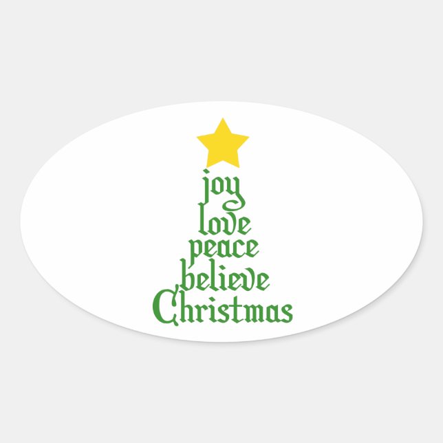 Joy, Love, Peace, Believe, Christmas Oval Sticker (Front)
