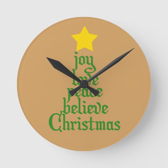 Joy, Love, Peace, Believe, Christmas Round Clock (Front)