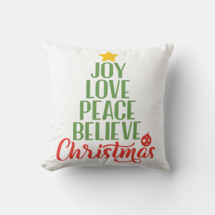 Joy Love Peace Believe Christmas Throw Pillow 