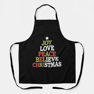 Joy Love Peace Believe Christmas Tree Family  Apron