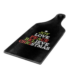 Joy Love Peace Believe Christmas Tree Family Cutting Board