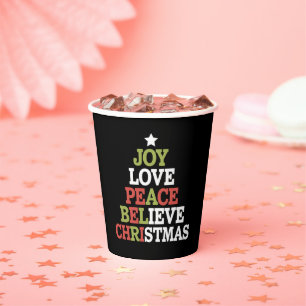 Joy Love Peace Believe Christmas Tree Family  Paper Cups