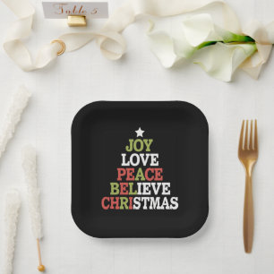 Joy Love Peace Believe Christmas Tree Family  Paper Plate