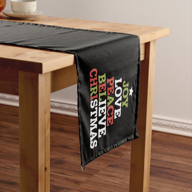 Joy Love Peace Believe Christmas Tree Family  Short Table Runner (In Situ)
