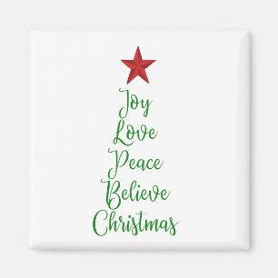 Joy Love Peace Believe Christmas Tree with Red Magnet