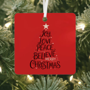 Joy Love Peace Believe Merry Christmas Tree Xmas Metal Tree Decoration