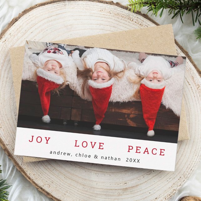 JOY LOVE PEACE Christmas Funny Photo Holiday Card (Creator Uploaded)