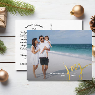 Joy Love Peace Large Photo Christmas Letter Gold Foil Holiday Postcard
