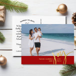 Joy Love Peace Large Photo Christmas Letter Red Foil Holiday Postcard<br><div class="desc">Send out special holiday wishes with this festive postcard featuring "JOY" in a hand-drawn typography font in real gold foil - set against your custom photo and red border. Easily add your name and custom text to the front and your own typed holiday greeting to the backside or delete the...</div>