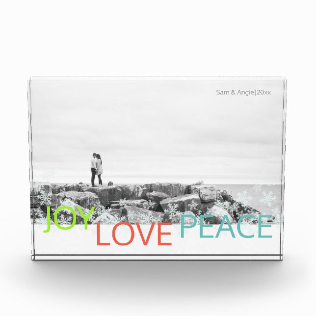 Joy Love Peace Minimalist Holiday Photo Block (Front)