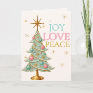 Joy Love Peace Mint Retro Christmas Tree Pastel Card