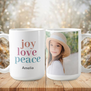 Joy Love Peace Personalized Name Photo Christmas Coffee Mug