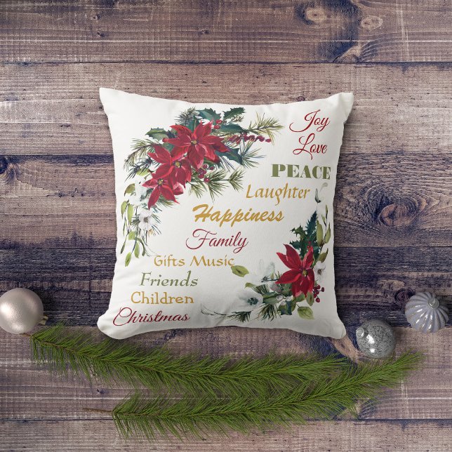 Joy Love Peace Poinsettia Christmas Cushion (Creator Uploaded)