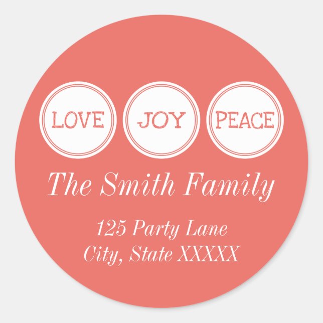 Joy Love Peace | Round Address Sticker (Front)