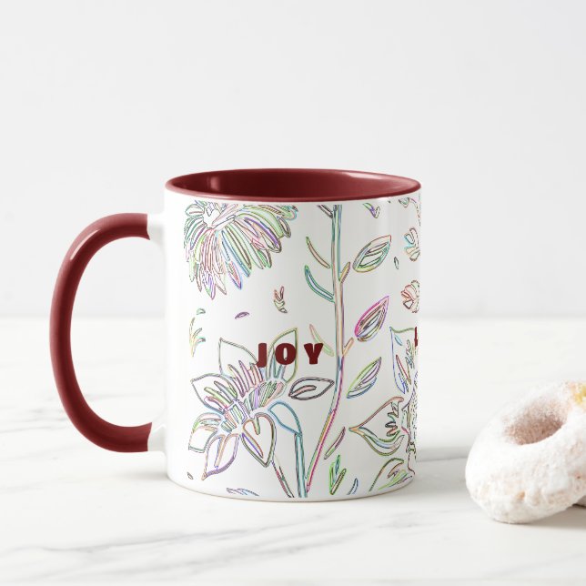 Joy Love Peace Two-Toned Maroon Mug (With Donut)