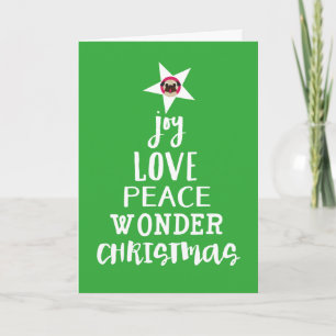 Joy, Love, Peace, Wonder, Christmas Tree Star Pug Holiday Card