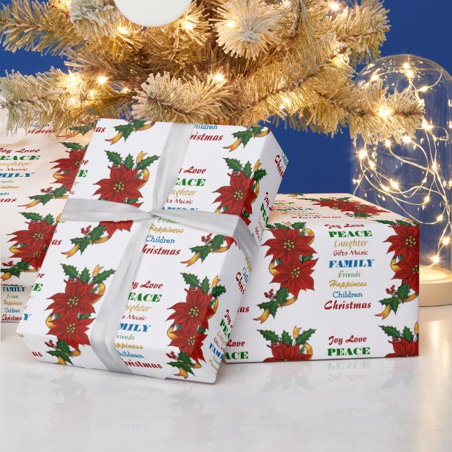 Joy Love Poinsettia Christmas Wrapping Paper (Holidays)