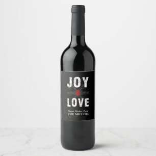 Joy & Love Script Christmas Holiday Wine Label