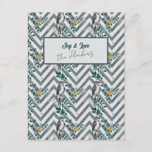 Joy & Love - Zigzag Bird & Flower Pattern Holiday Postcard