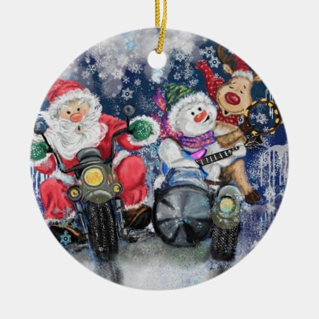 Joy - Merry Christmas - Happy - Drawing Fun Ceramic Ornament (Front)