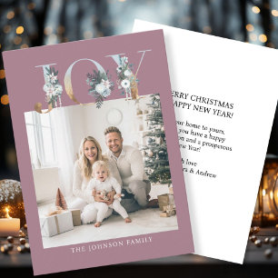 JOY-Merry Christmas!   Modern, simple photo  Holiday Card