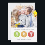 Joy Merry Christmas Photo Card Red Green<br><div class="desc">Holiday christmas customisable photo card in fun and modern lime green,  brick red,  mustard yellow,  and white. Add your photo and custom text to this card to create a unique christmas greeting this holiday season for friends and family.</div>
