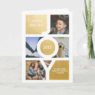 Joy Merry Christmas Photo Personalised Faux Gold Card