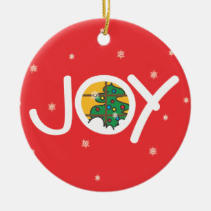 Joy - Merry Christmas Round Red Ornament