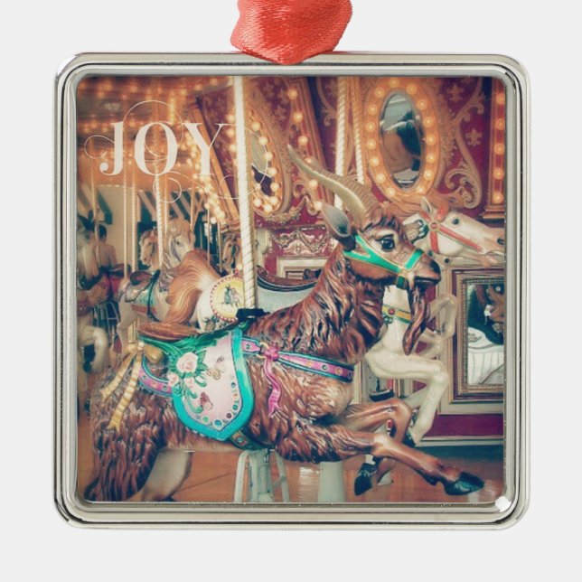 Joy Merry Goat Metal Ornament (Front)