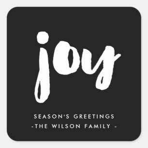 Joy minimalist black and white holiday square sticker
