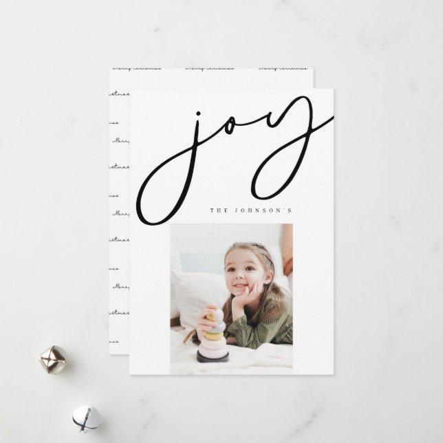 Joy Minimalist Family 1 Photo Christmas Card (Front/Back In Situ)