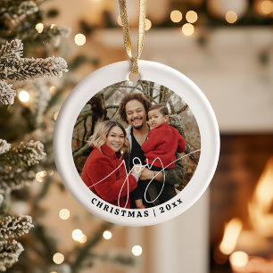 Joy Minimalist Family Christmas 2023 Holiday gift Ceramic Ornament