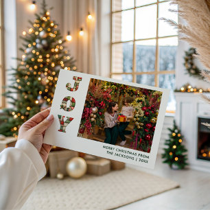 Joy Modern 1 Photo Christmas Patchwork Holiday Card