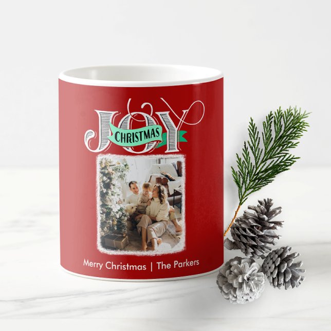 JOY Modern Bold Script Minimalist Photo Christmas  Coffee Mug (Creator Uploaded)
