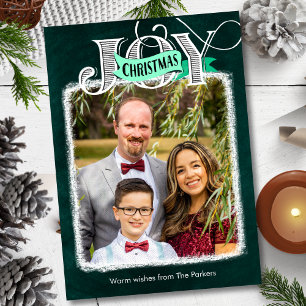 JOY Modern Bold Script Minimalist Photo Christmas Holiday Card