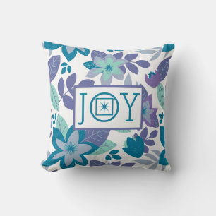 Joy Modern Botanical Floral Christmas Holiday Cushion