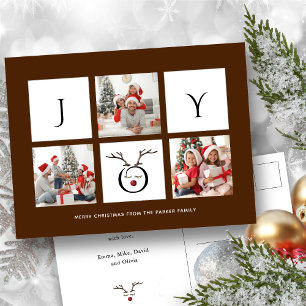 JOY Modern Fun Script Photo Collage Whimsical Holi Postcard