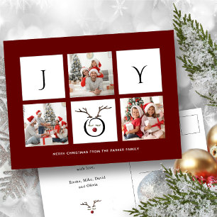 JOY Modern Fun Script Photo Collage Whimsical Holi Postcard